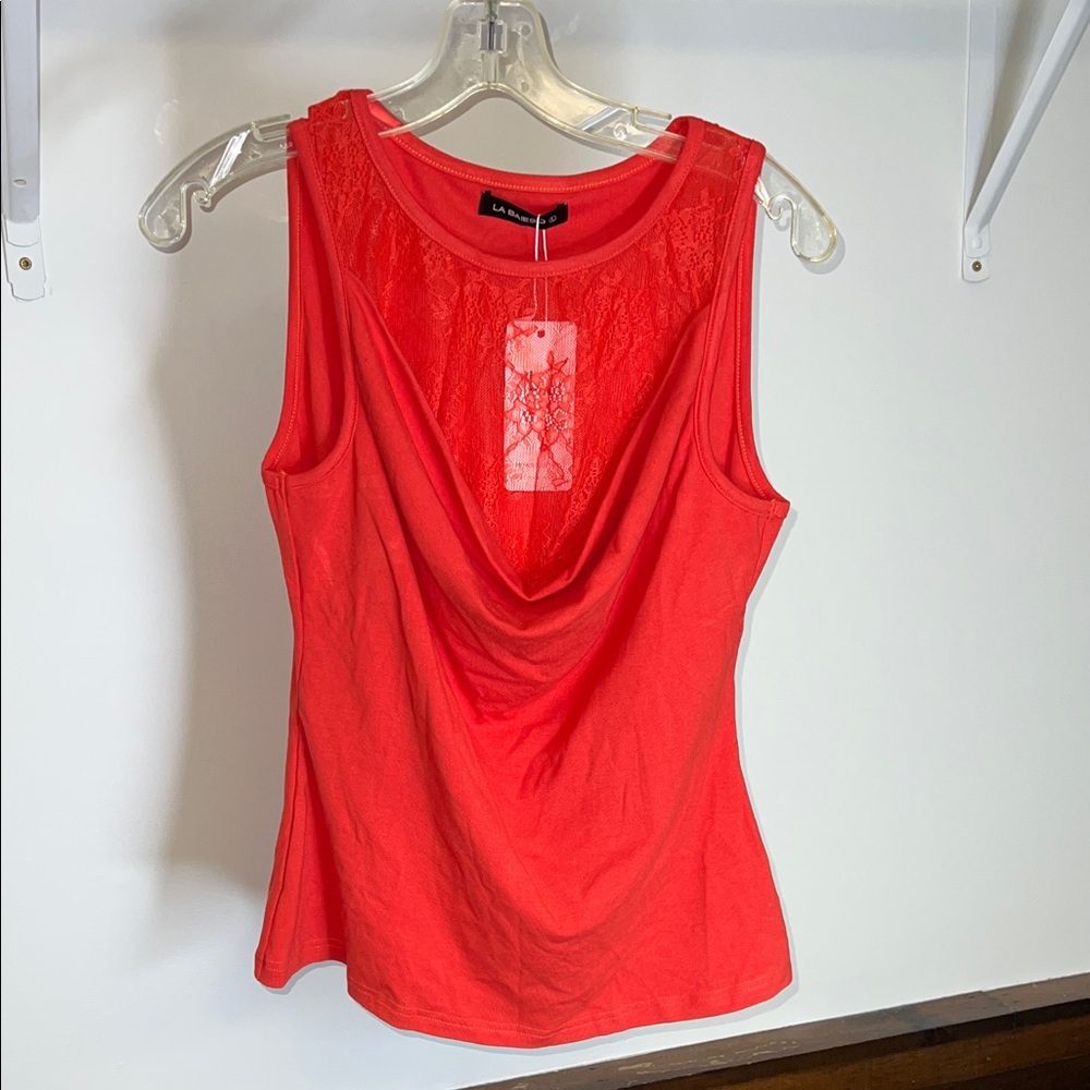 NWT La Baieso Orange Draped Front Lace Detail Tanktop- L‎